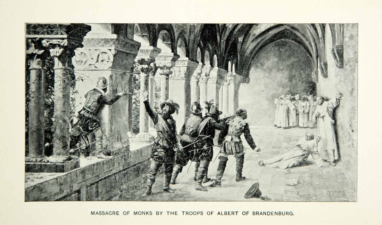 1884 Print Massacre Monks Albert Brandenburg Cloister Troops Soldiers XEDA8