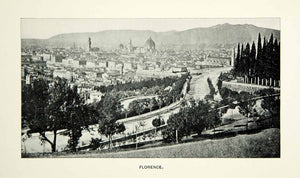 1884 Print Florence Historical Cityscape Italy View Hilltop Dome Cathedral XEDA8