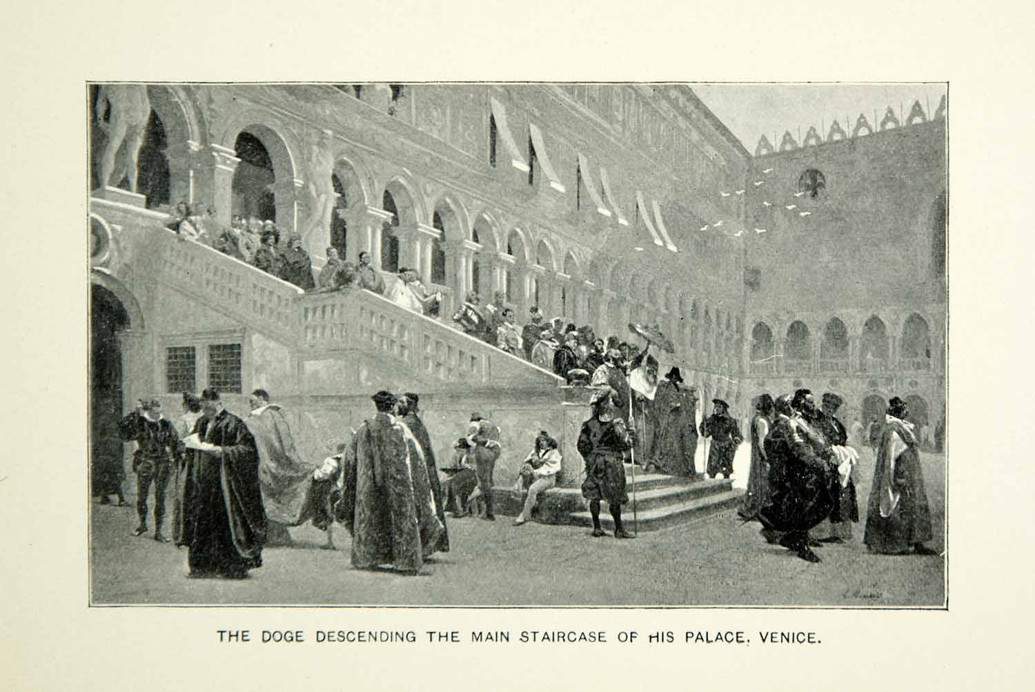 1884 Print Venice Palace Doge Italy Renaissance Entourage Main Staircase XEDA8