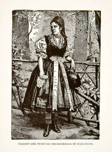 1901 Wood Engraving Peasant Girl Costume Water Jug Dress Ethnic Art XE –  Period Paper Historic Art LLC