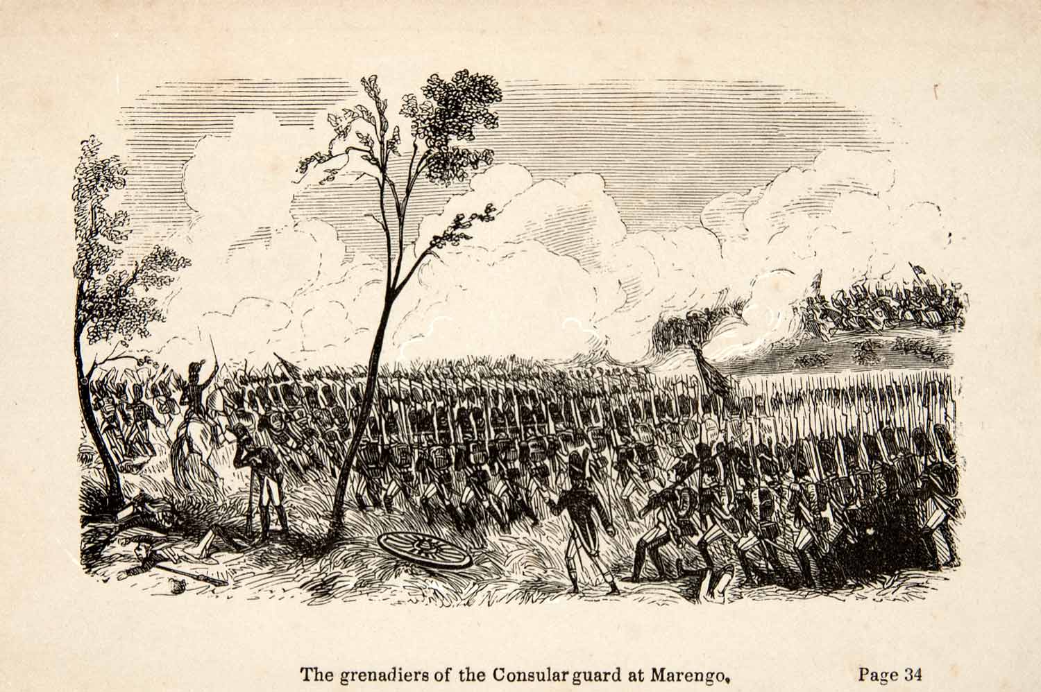 1851 Wood Engraving Battle Marengo Napoleon Grenadier Troops French XEE5