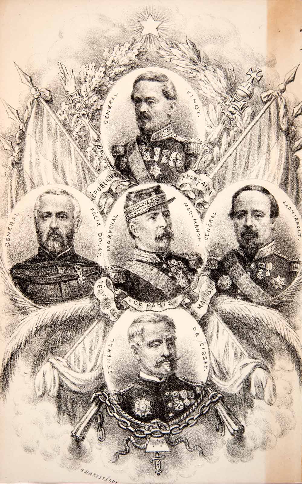 1871 Lithograph Military Generals Paris Commune Vinoy De Cissey Ladmirault XEE9