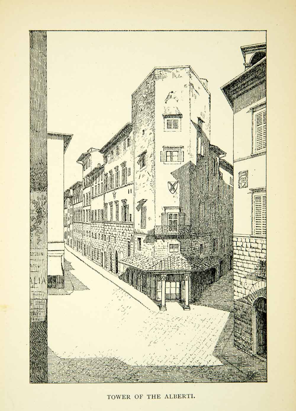 1905 Print Torre degli Alberti Medieval Tower Loggia Architecture Florence XEEA1