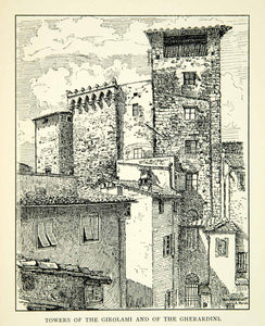 1905 Print Tower Girolami Gherardini Florence Italy Italian City XEEA1