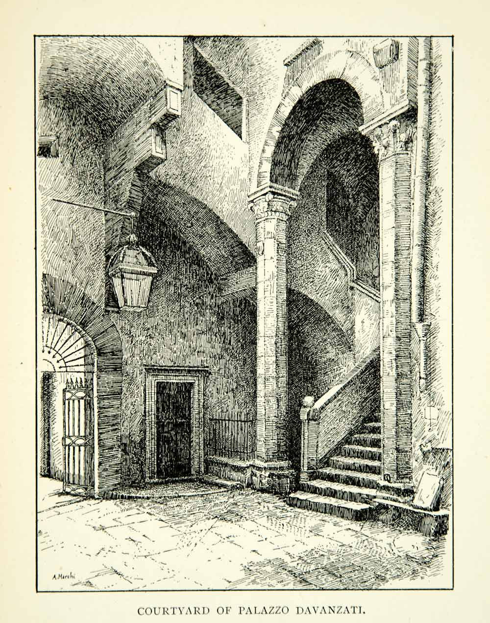 1905 Print Palazzo Davanzati Palace Courtyard Florentine House Museum XEEA1
