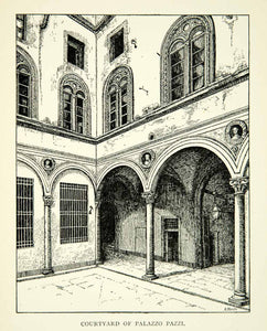 1905 Print Palazzo Pazzi Palace Courtyard Florence Italy Firenze XEEA1
