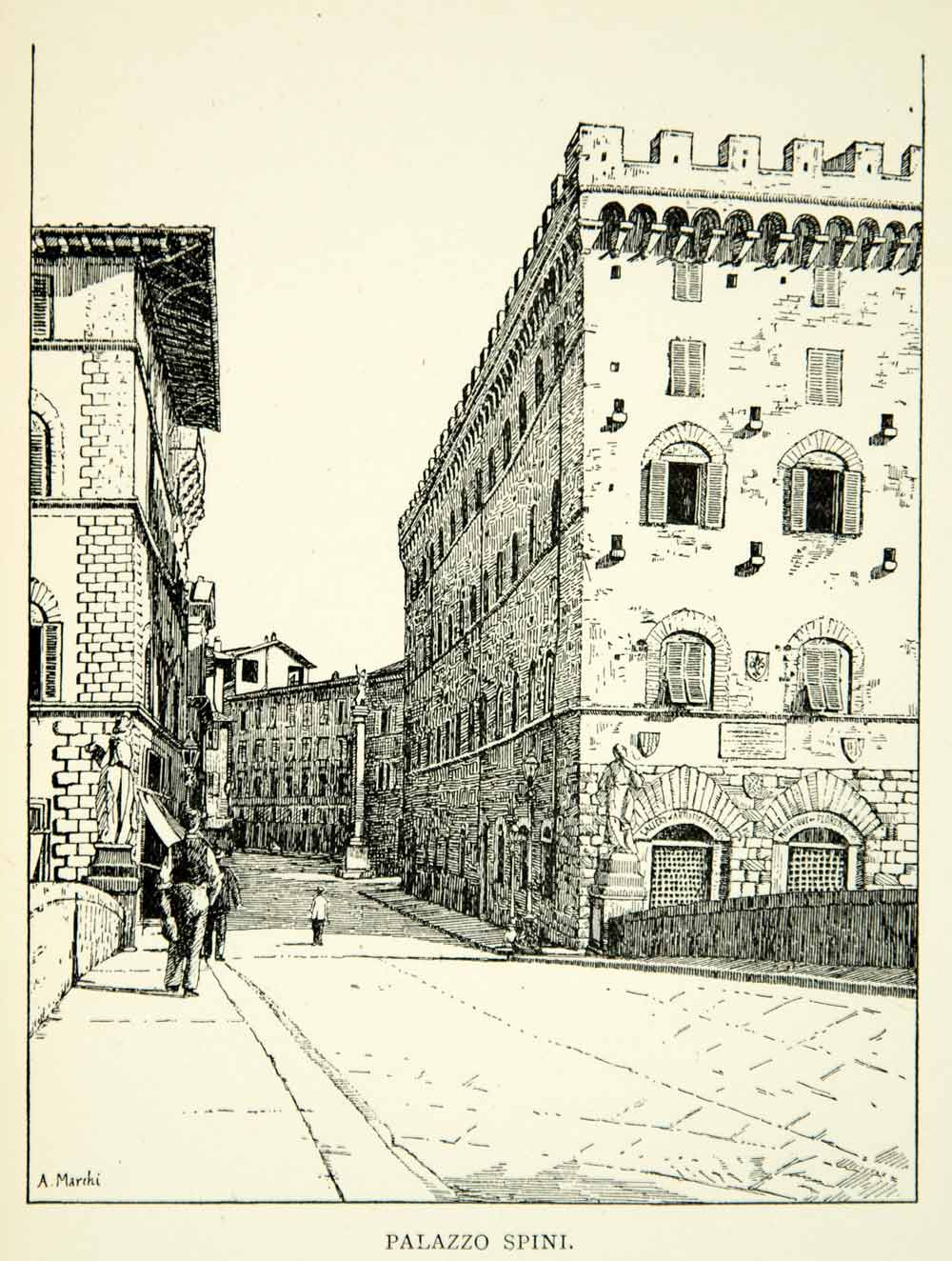 1905 Print Palazzo Spini Feroni Medieval Palace Florence Firenze XEEA1
