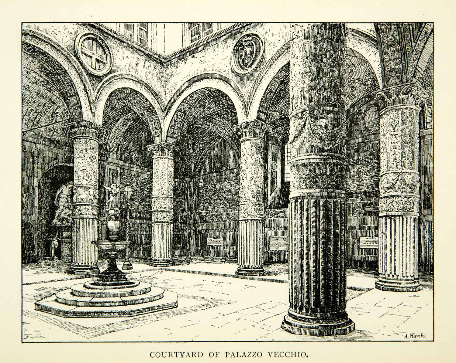1905 Print Palazzo Vecchio Romanesque Courtyard Town Hall Florence XEEA1