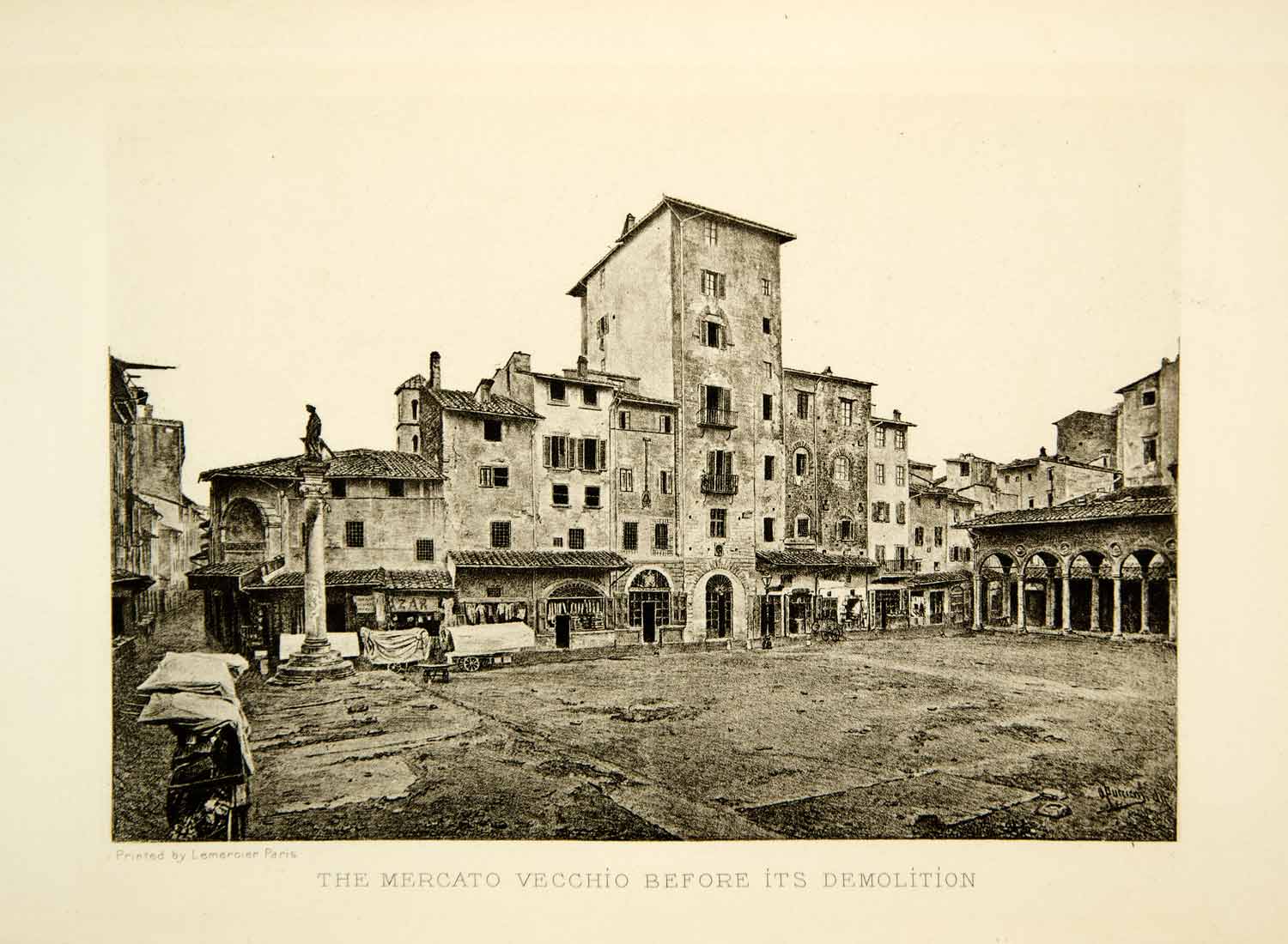 1894 Photogravure Mercato Vecchio Historic Courtyard Florence Italy View XEEA2