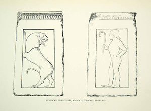 1894 Print Etruscan Stele Tombstone Lion Mercato Vecchio Florence Artifact XEEA2