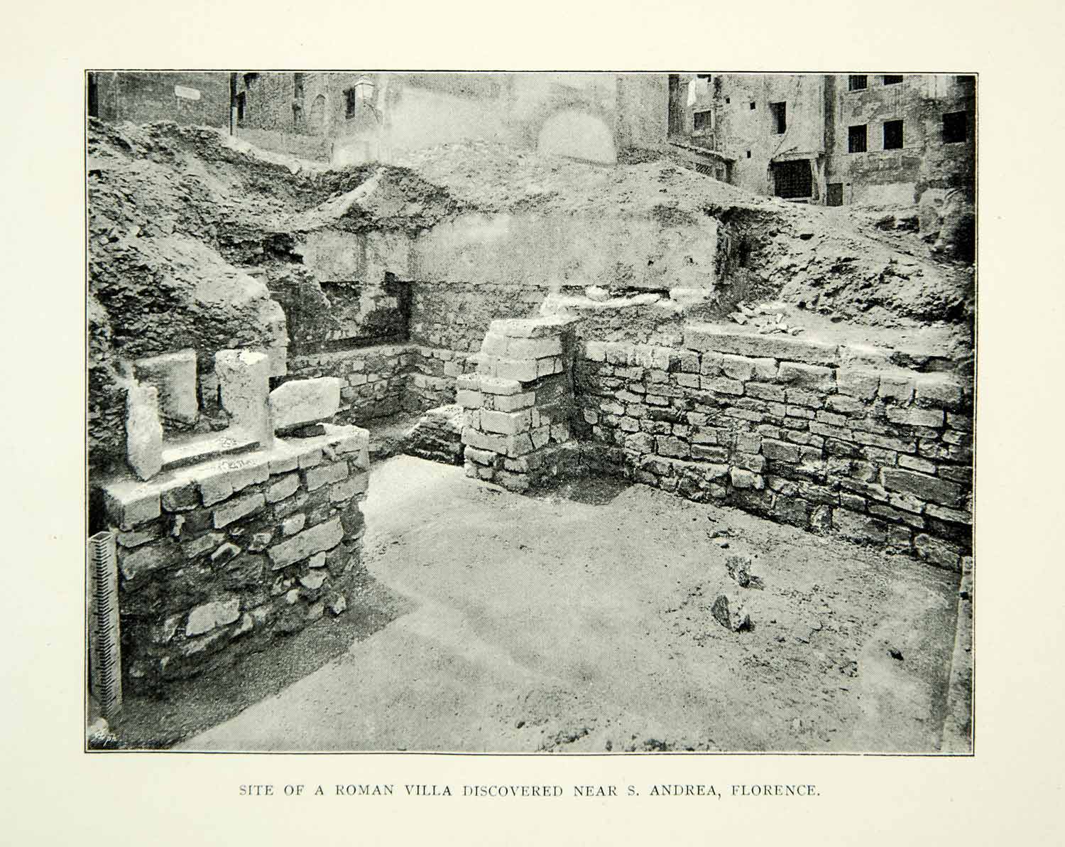 1894 Print Roman Villa Archeological Site San Andrea Florence Ruin Wall XEEA2