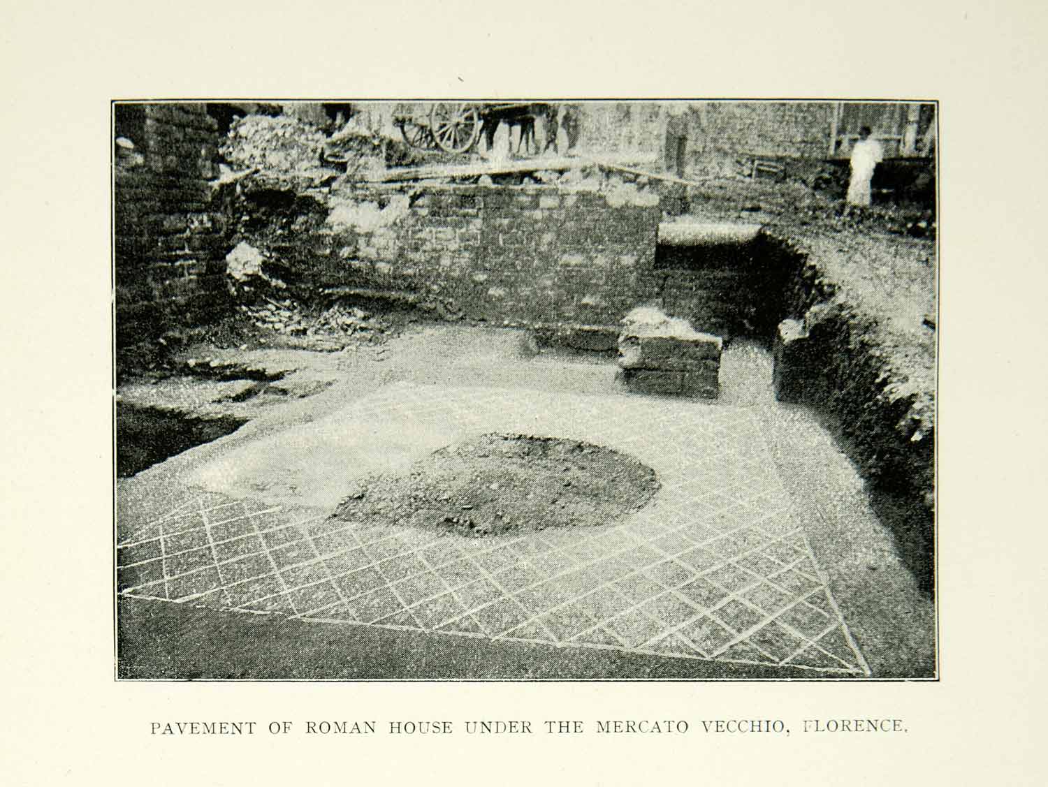 1894 Print Roman Ruin Mercato Vecchio Florence Archeological Site Mosaic XEEA2
