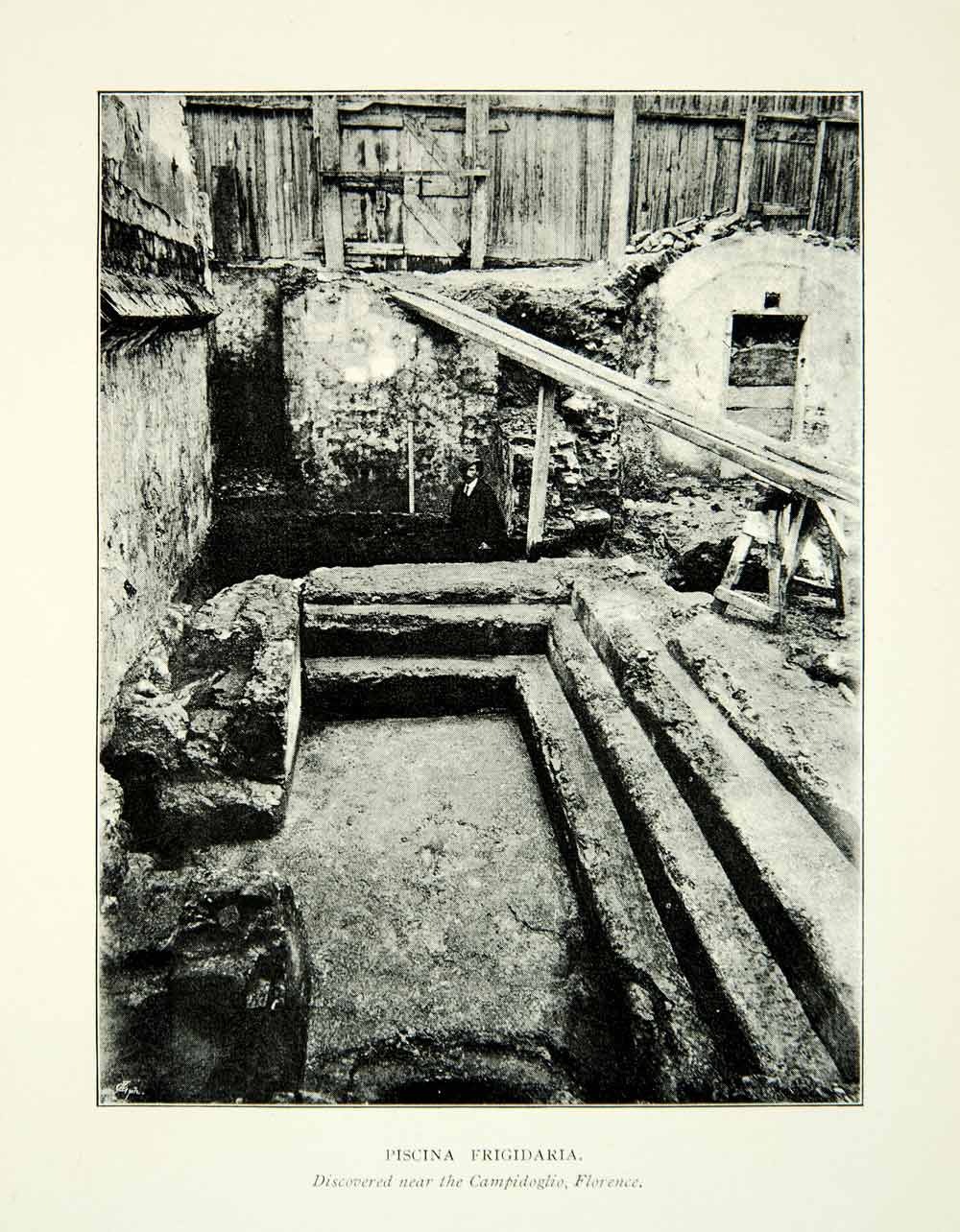 1894 Print Piscina Frigidaria Campidoglio Florence Ruins Bath Steps Italy XEEA2