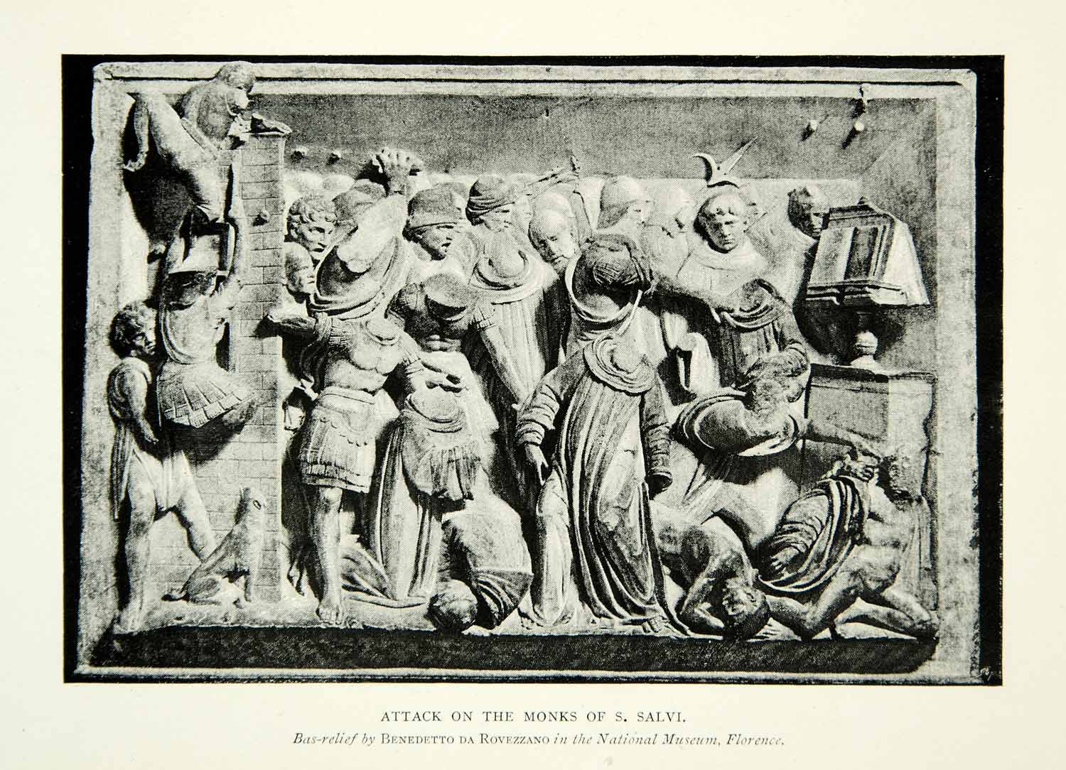 1894 Print Attack Monks San Salvi Bas Relief Benedetto Da Rovezzano XEEA2