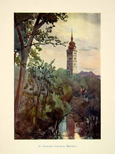 1914 Color Print Saint Ansgars Church Bremen Germany Religious Scenery XEEA5