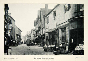 1898 Print Butcher Row Coventry England Street Urban Storefronts XEEA9