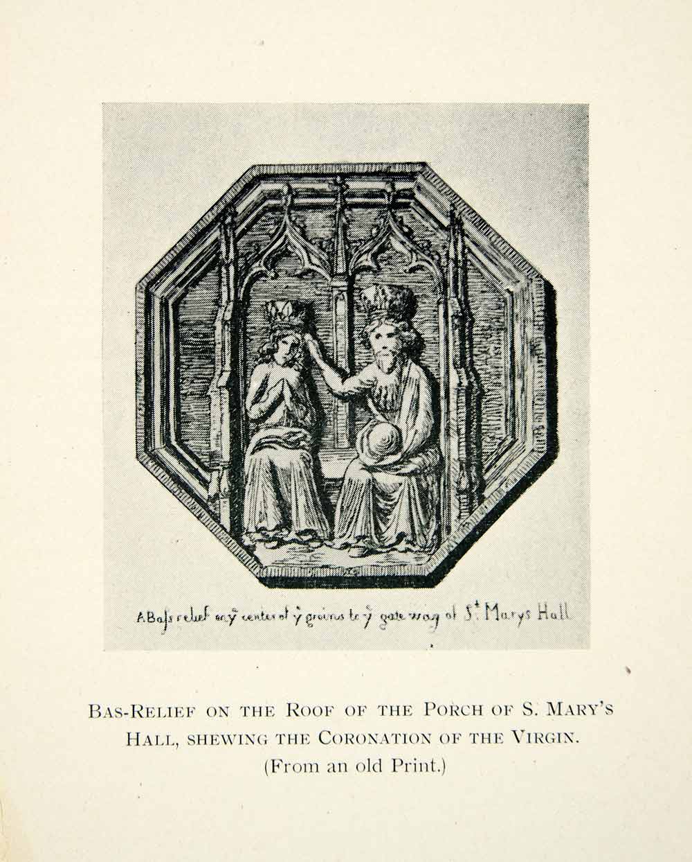 1898 Print Bas Relief Coronation Virgin Mary Religious Iconography St XEEA9