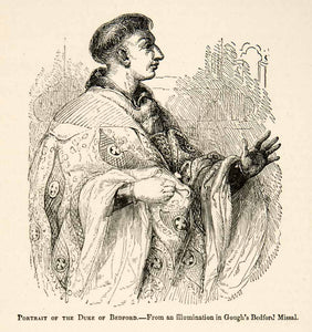 1877 Woodcut Portrait Duke Bedford Burgundy Dourlens Corbie Meeting French XEF4