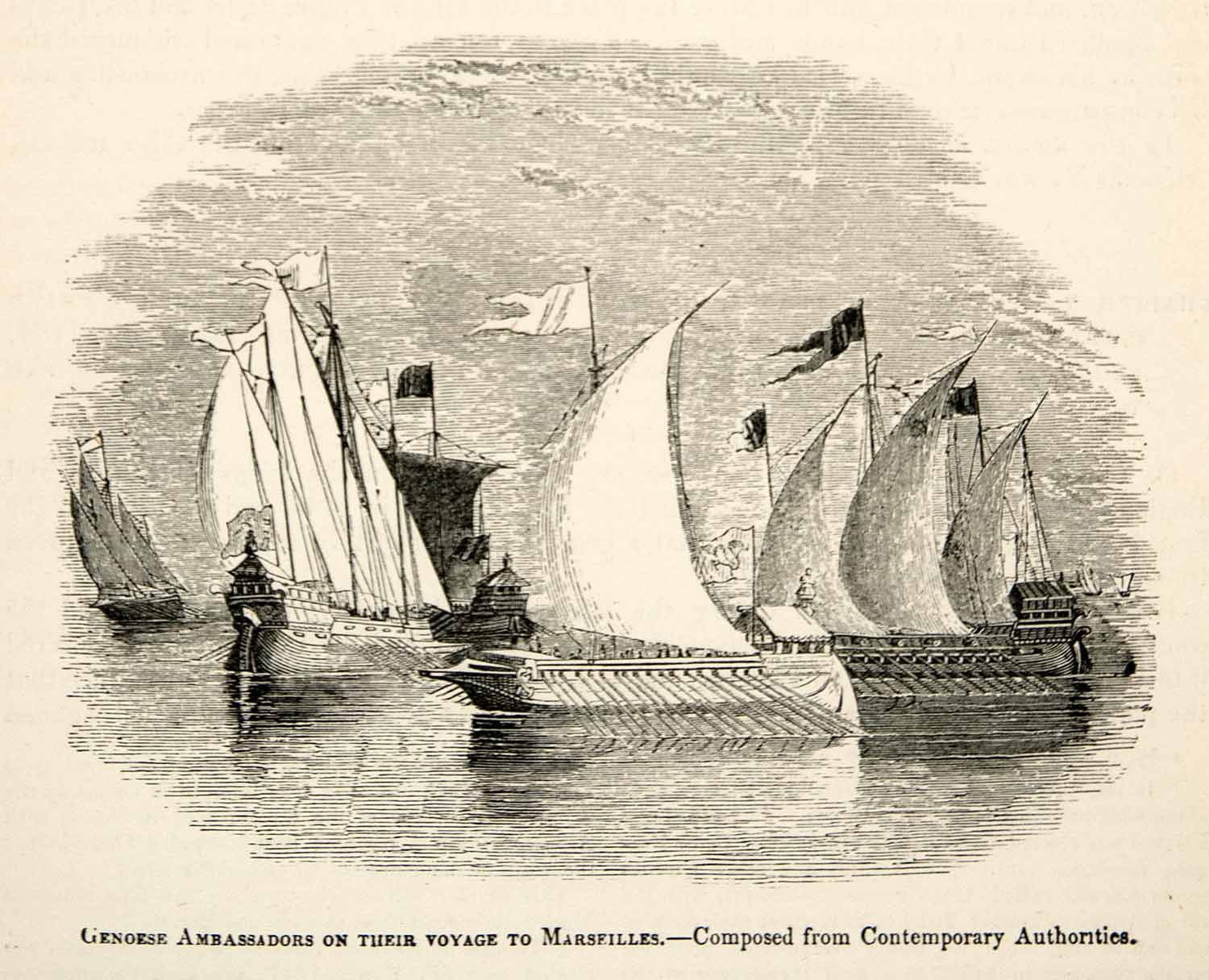 1877 Woodcut Genoese Ambassadors Voyage Marseilles French Revolution XEF4