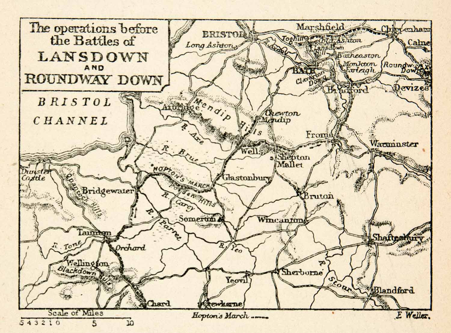 1893 Lithograph Battle Lansdown Roundway English Civil War Royal Parliament XEF6