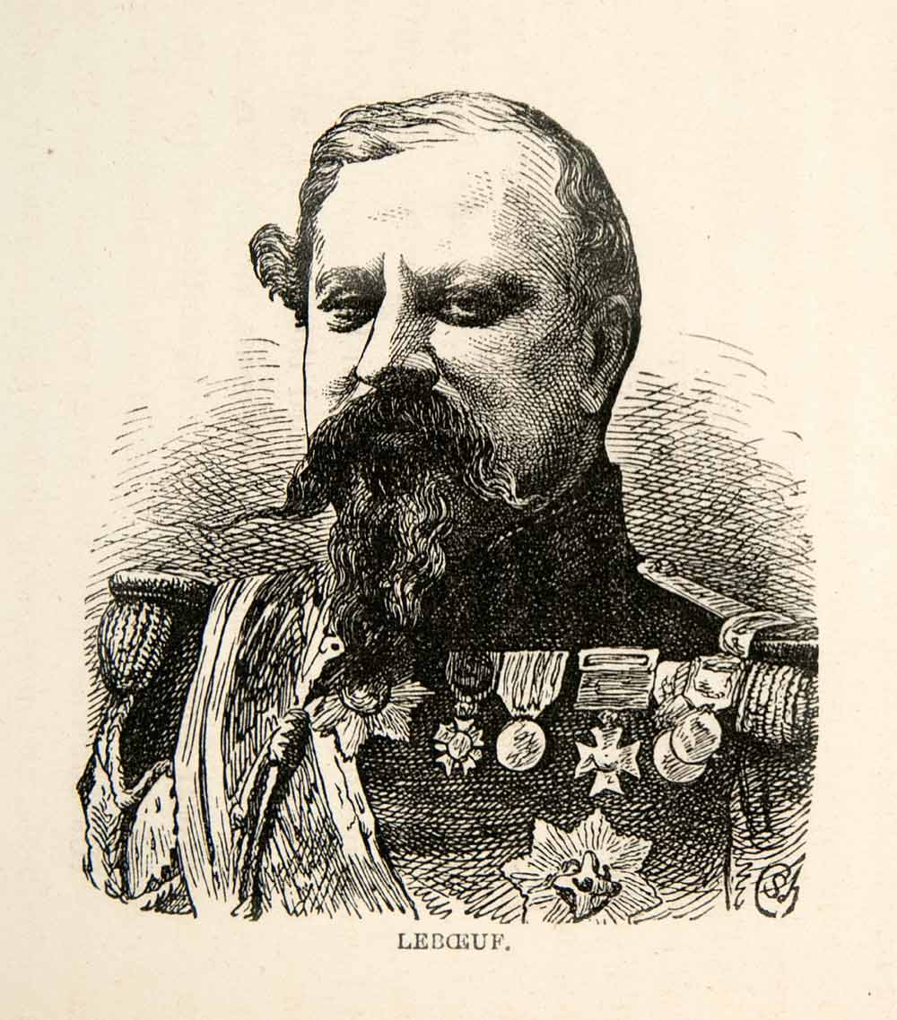 1871 Wood Engraving Edmund Leboeuf General Minister War Chief Staff Uniform XEF7