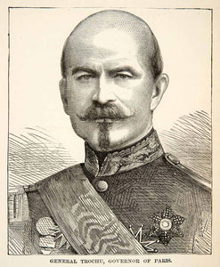 1871 Wood Engraving French General Louis Jules Trochu Governor Paris Head XEF7