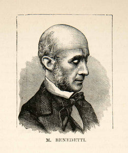 1871 Wood Engraving Vincent Count Benedetti French Diplomat Franco Prussian XEF7
