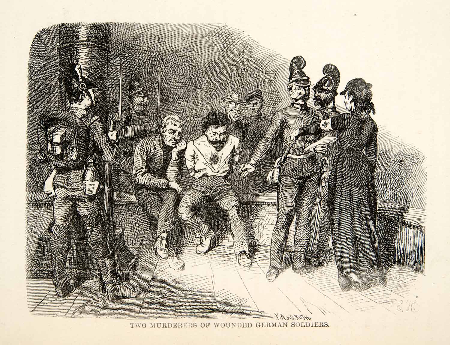 1871 Wood Engraving Murderers Franco Prussian War Prisoners German Soldiers XEF7