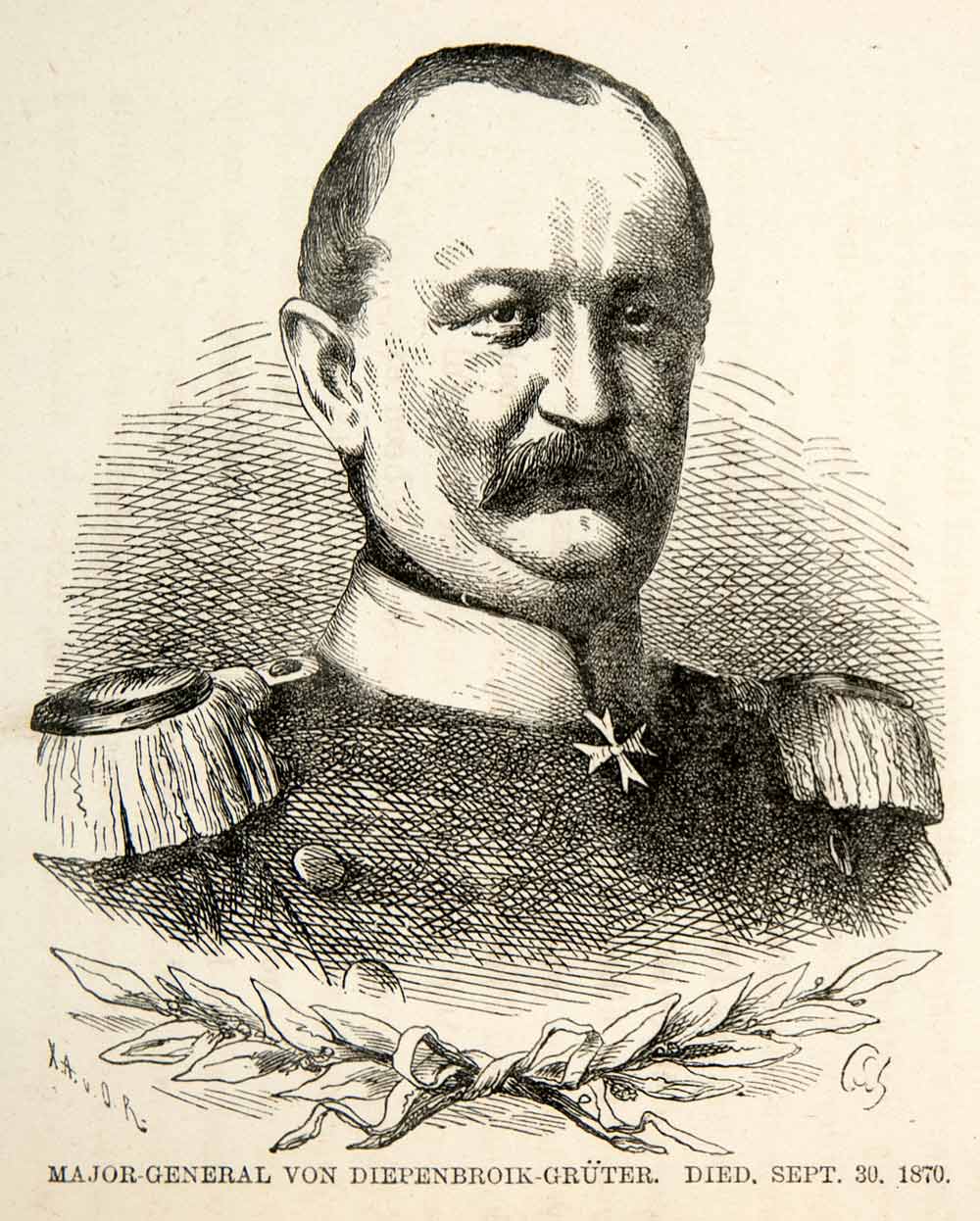 1871 Wood Engraving Major General Von Diepenbroik Gruter Franco Prussian XEF7