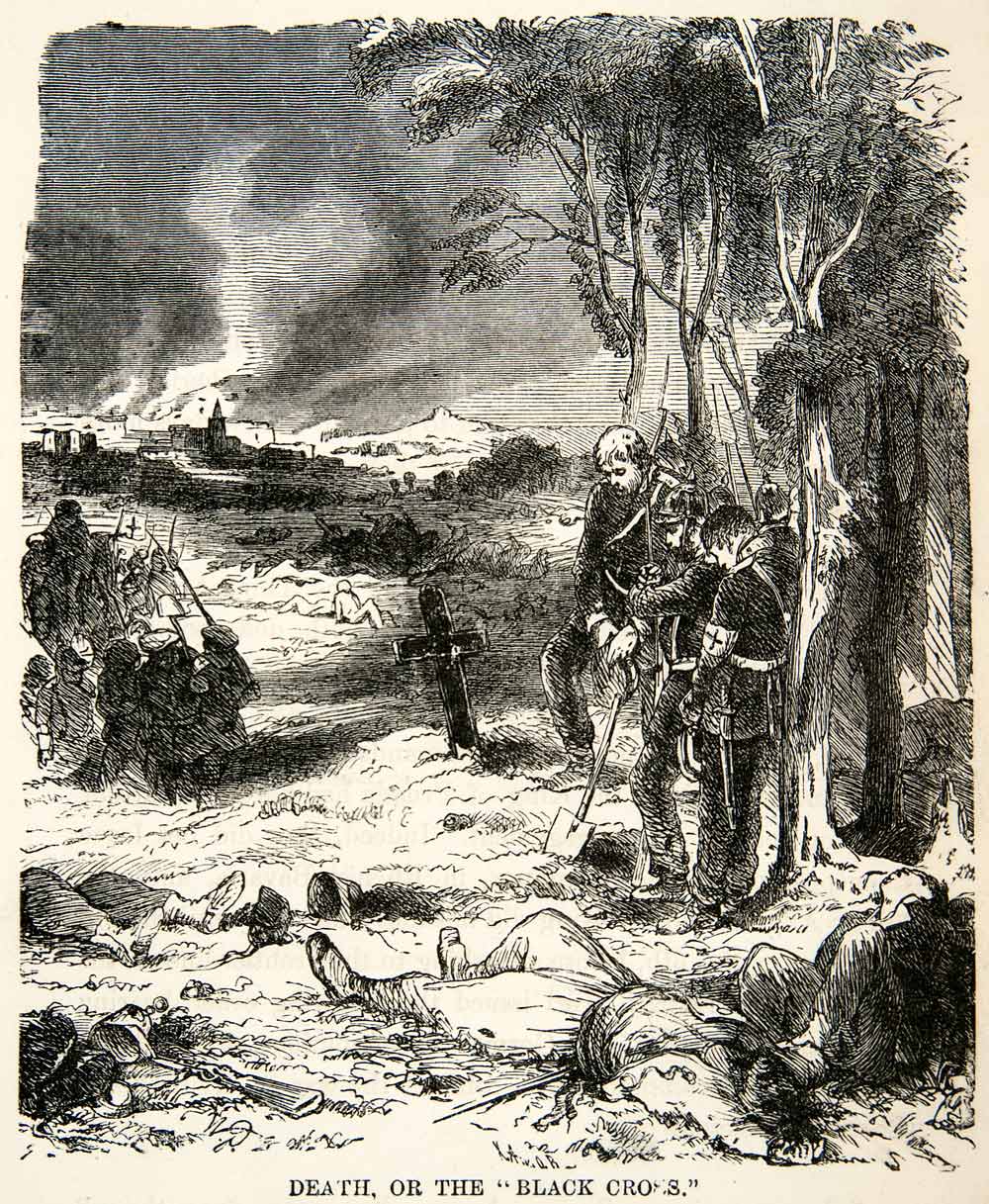 1871 Wood Engraving Black Cross Franco Prussian War Death Casualty Soldiers XEF7