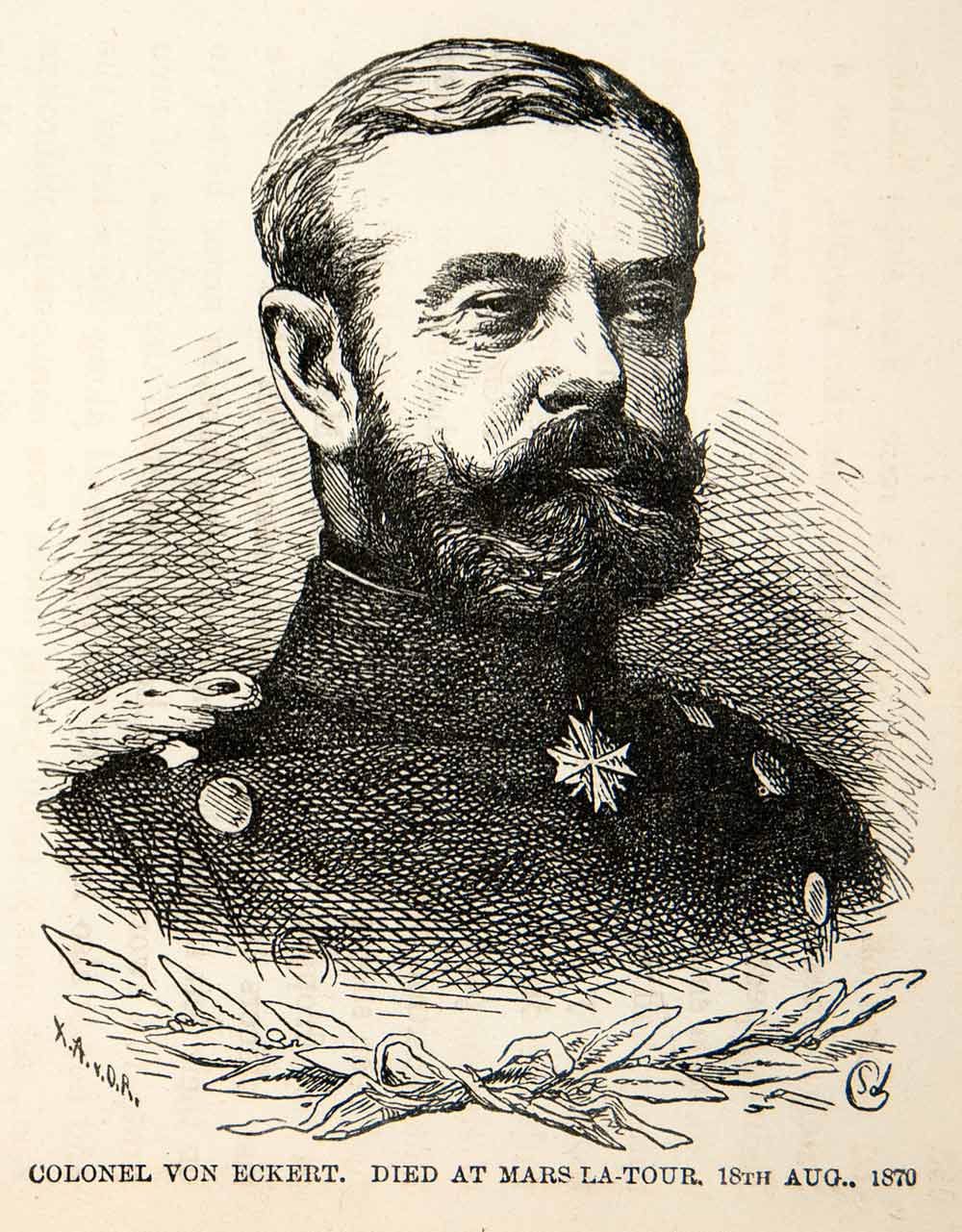 1871 Wood Engraving Colonel Von Eckert Franco Prussian War Battle Mars XEF7