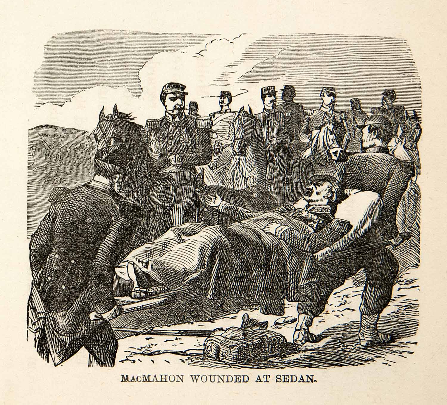1871 Wood Engraving Marshal MacMahon Battle Sedan Franco Prussian War XEF7
