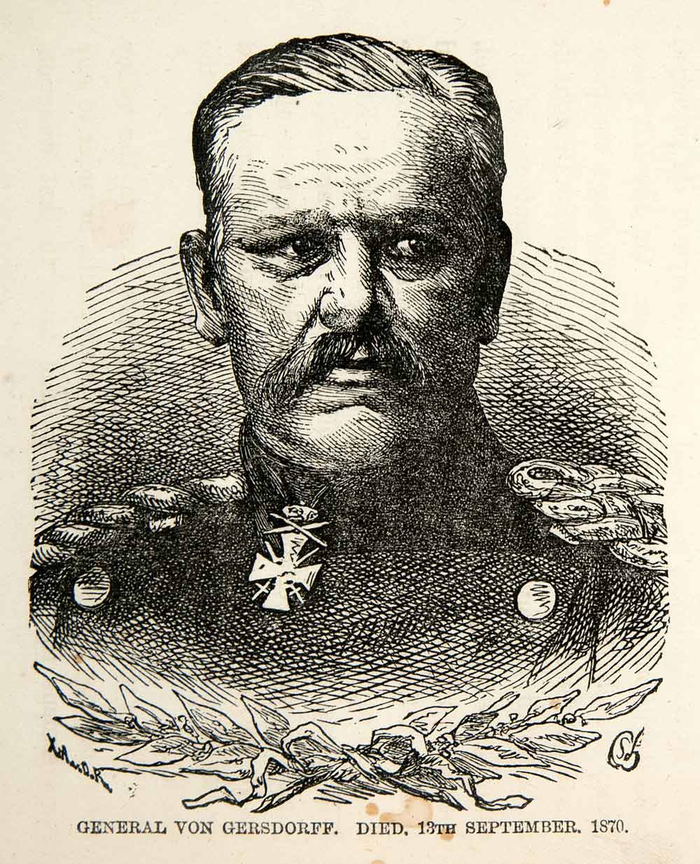 1871 Wood Engraving General Von Gersdorff Franco Prussian War Uniform XEF7