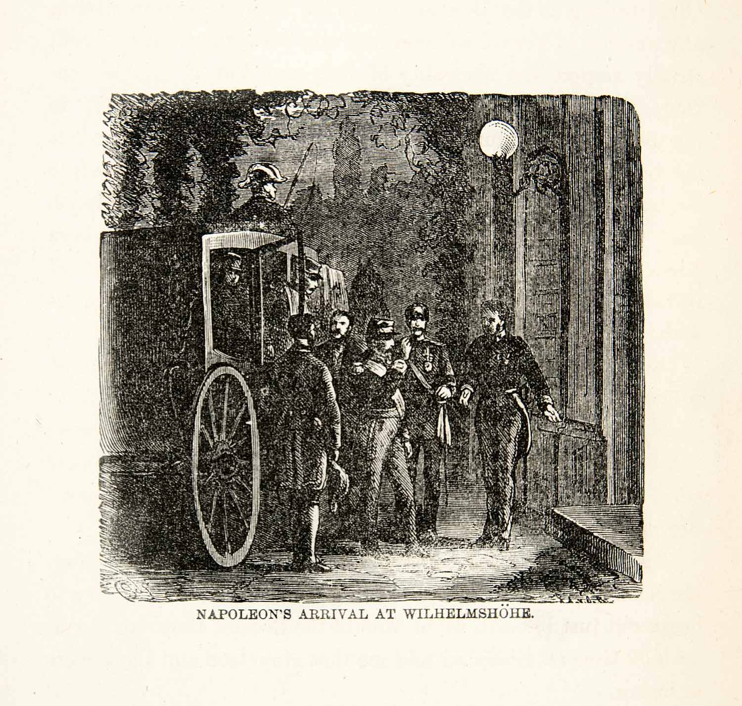 1871 Wood Engraving French Napoleon III Arrival Wilhelmshohe Franco XEF7