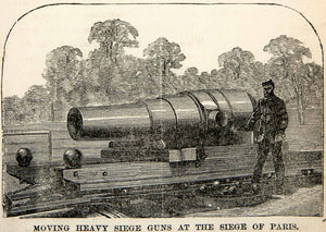 1871 Wood Engraving Siege Gun Franco Prussian War Artillery Soldier XEF7