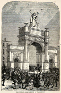 1871 Wood Engraving Triumphal Arch Frankfurt Germany Franco Prussian War XEF7