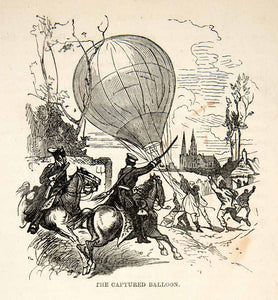 1871 Wood Engraving Balloon Franco Prussian War Calvary Hussar Military XEF7