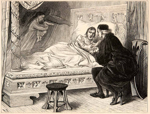 1877 Lithograph French King Charles IX Surgeon Ambrose Pare Deathbed XEF8