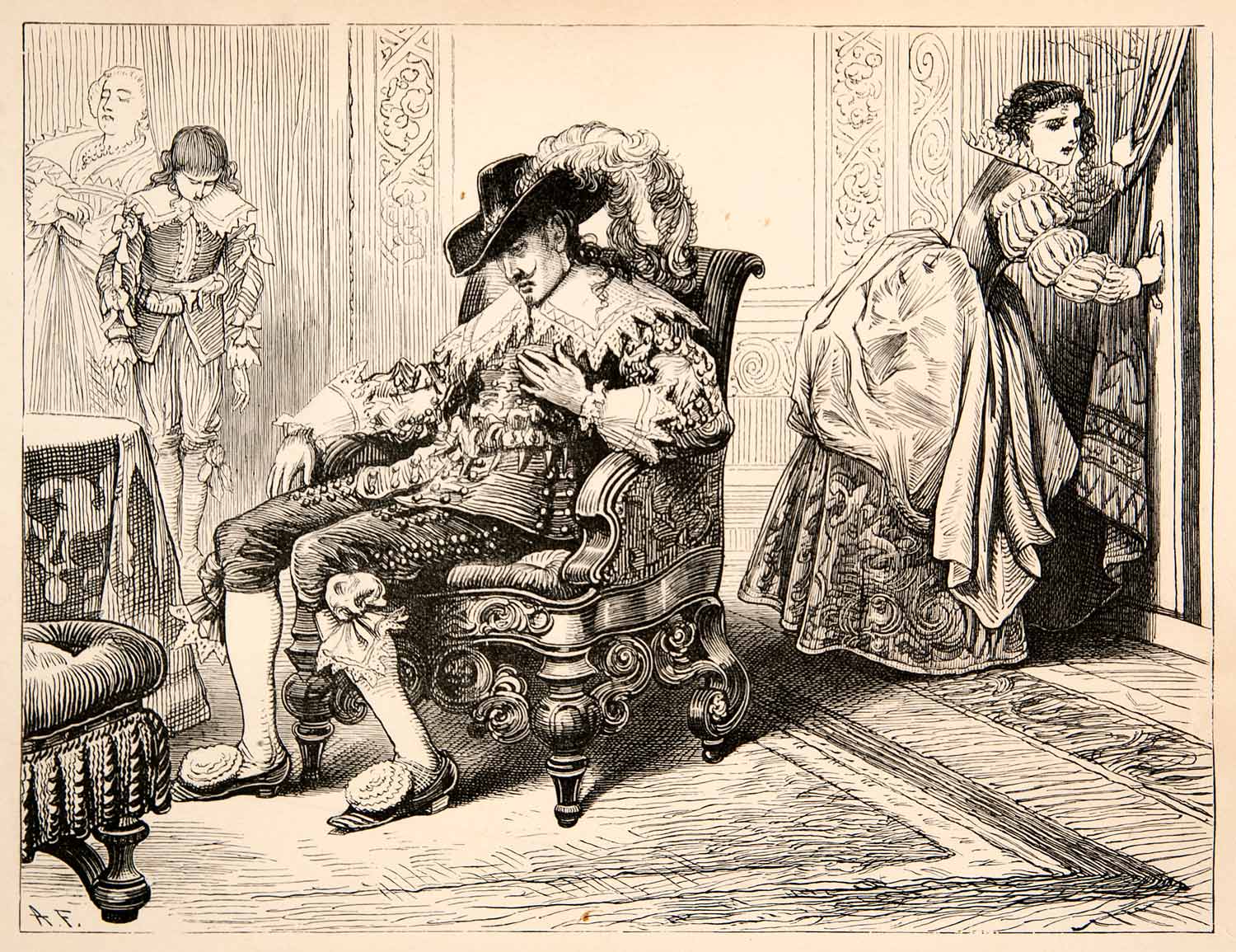 1877 Lithograph French King Louis XIII Mademoiselle De Hautefort Costu –  Period Paper Historic Art LLC