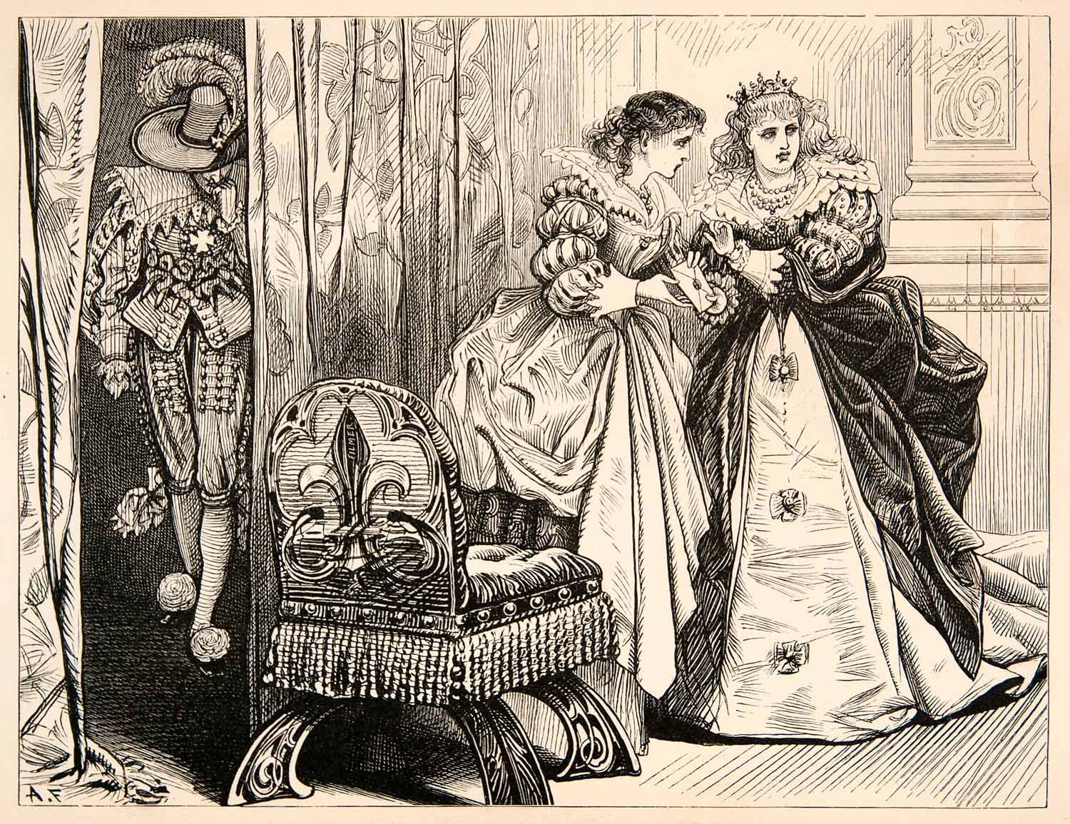 1877 Lithograph Queen Anne Austria Mademoiselle De Hautefort King Louis XEF8
