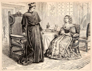 1877 Lithograph Cardinal Richelieu France Louise De Lafayette Costume Art XEF8