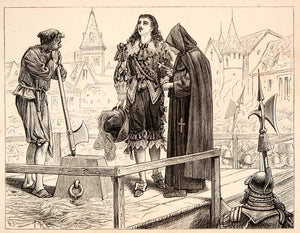 1877 Lithograph Cinq Mars Scaffold Executioner Priest Paris Place De XEF8