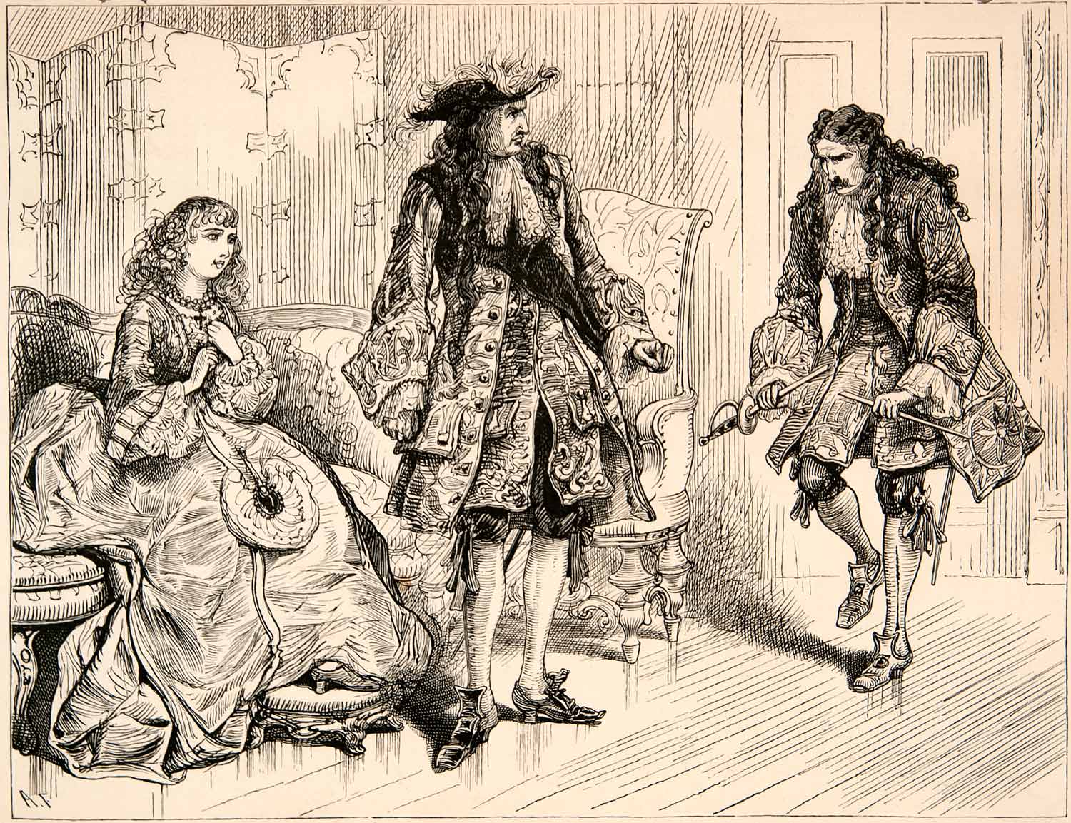 1877 Lithograph King Louis XIV Comte De Lauzun Madame De Montespan Marriage XEF8