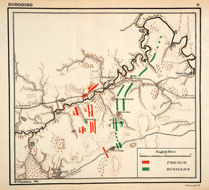 1899 Lithograph Map Napoleonic Wars Battle Borodino Russia French Kolotza XEF9