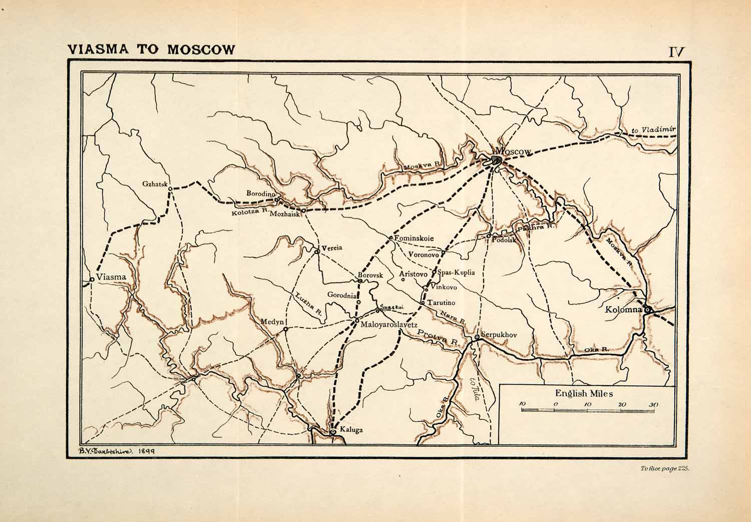 1899 Lithograph Map Russia Napoleonic War Vyazma Moscow Gzhatsk Borodino XEF9