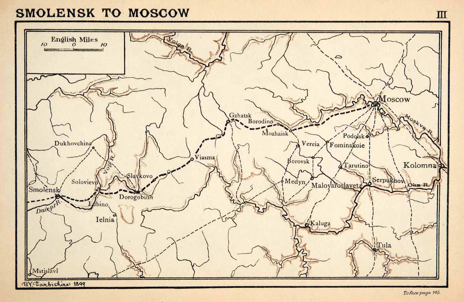 1899 Lithograph Map Russia Smolensk Moscow Region Napoleonic War XEF9