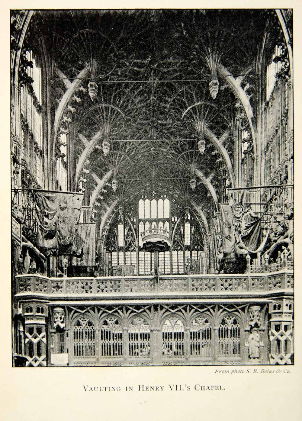 1902 Print Fan Vaulting King Henry Chapel Westminster Abbey Gothic Church XEFA1