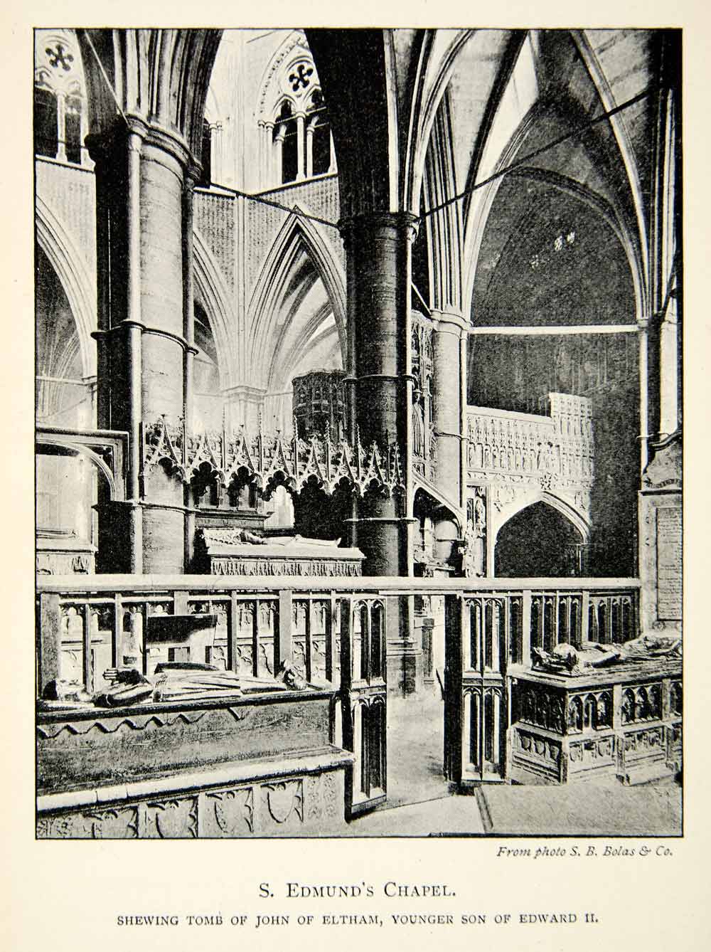 1902 Print Saint Edmund Chapel Westminster Abbey Church London Tomb Vault XEFA1