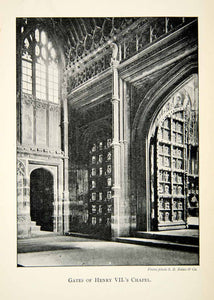 1902 Print King Henry Gates Chapel Westminster Abbey Church London Gothic XEFA1