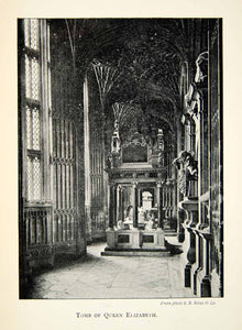 1902 Print Tomb Queen Elizabeth Westminster Abbey Church Gothic London XEFA1